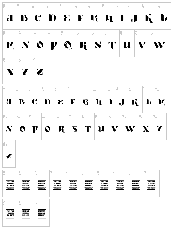 Vtks Boutique font map